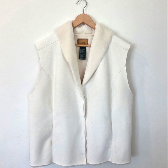 Ralph Lauren Vintage Womens Ivory Vest Faux Suede Fur Lined Boho Classic Fall - Picture 1 of 14